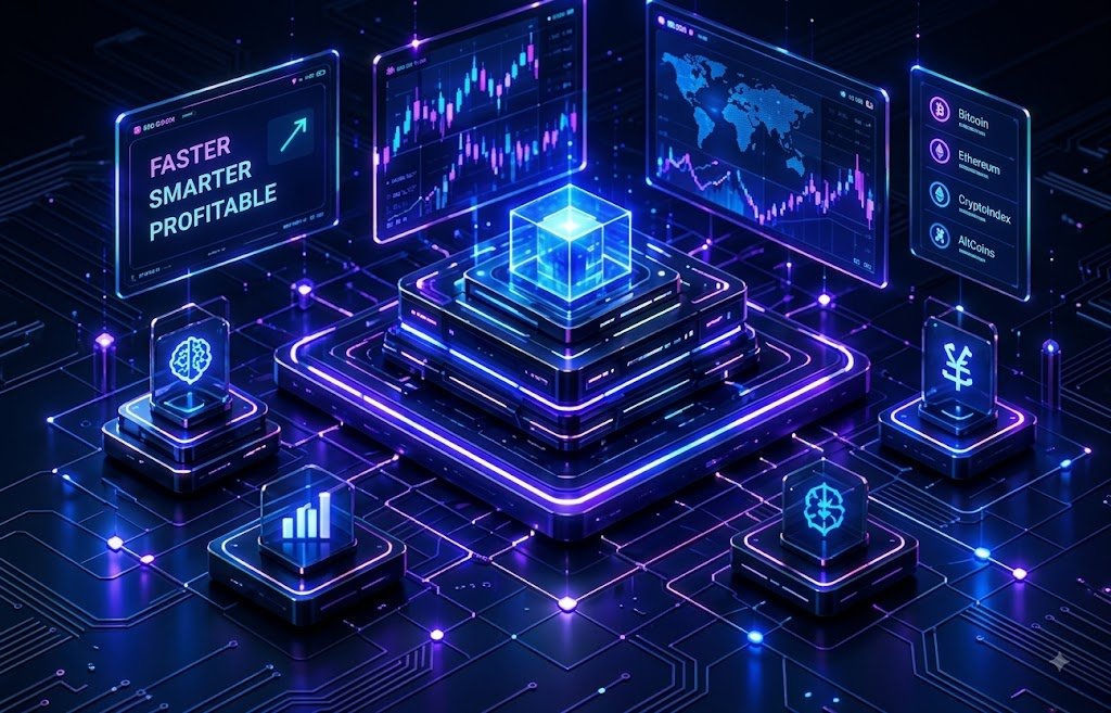 Futuristic fintech trading technology illustration